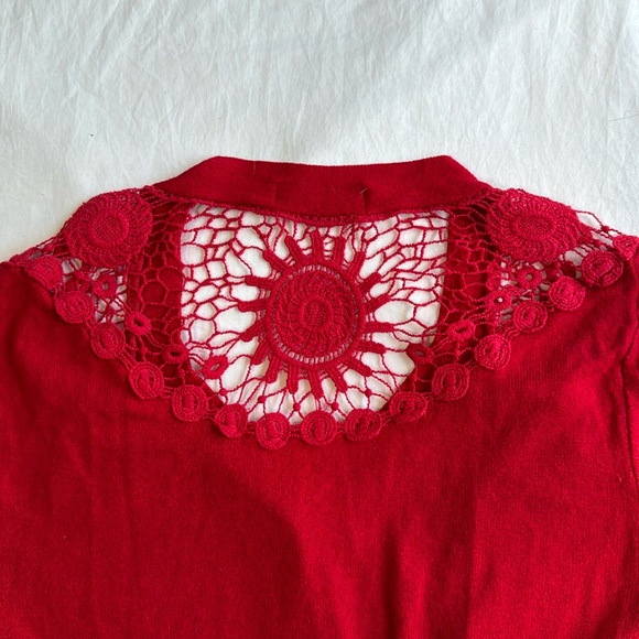 Mesh Shoulder Red Sweater - Picture 7 of 7